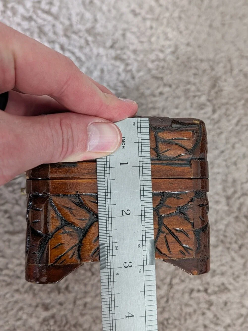 3 Vintage Hand Carved Brown Chinese Bird Camphor Wooden Floral Trinket Boxes
